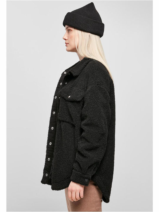 Sherpa Damen Schwarz Overshirt Oversized
