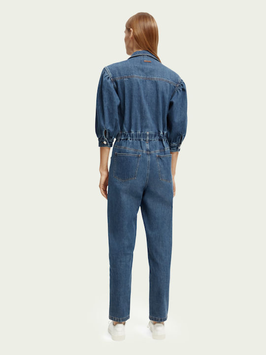 Scotch & Soda Spacesuit Inspired Women's Denim Short-sleeved One-piece Suit Washed Indigo Blue