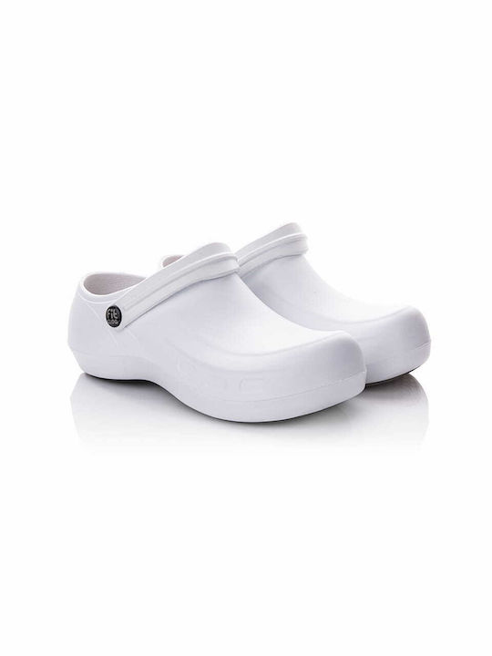 Pantof alb cu talpă antiderapantă și talpă anatomică detașabilă FitClog Power 002 Plus White OB SRC E A.