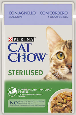 Purina Cat Chow Sterilised Nasses Katzenfutter für Katze in Beutel mit Lamm 85gr