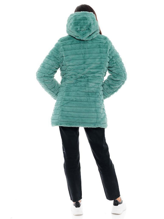 Μακρύ Γυναικείο Puffer Μπουφάν για Χειμώνα Mint