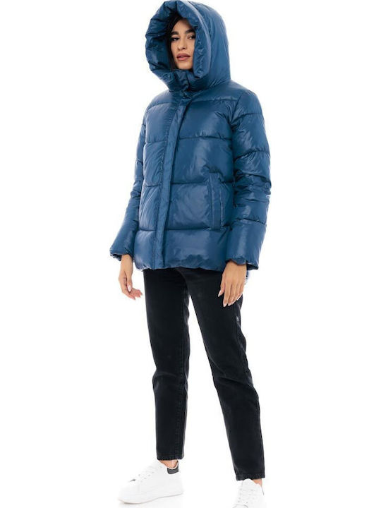 Kurz Damen Puffer Jacke für Winter Marineblau