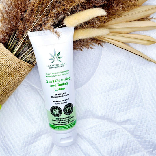Cannalab Organics 3σε1 Αλόη και Πορτοκάλι Σικελίας Γαλάκτωμα Καθαρισμού Προσώπου για Ακνεϊκές Επιδερμίδες 125ml