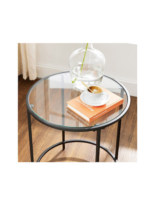 Round Black Glass Side Coffee Table W50xL50xH55cm
