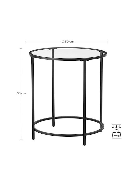 Round Black Glass Side Coffee Table W50xL50xH55cm
