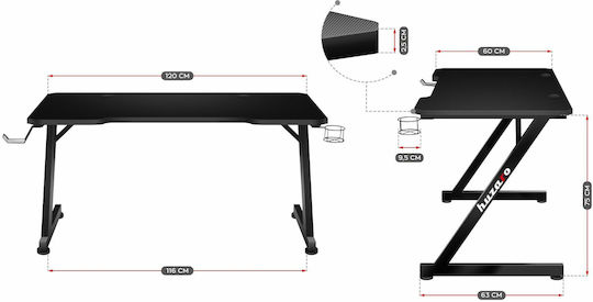 Gaming Office Hero 2.5 Wooden Black with Metal Legs 120x60x75cm
