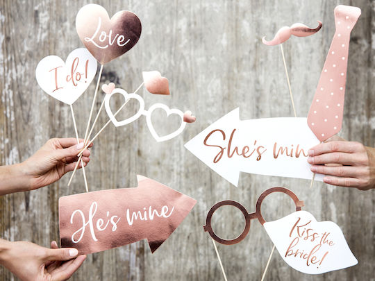 PartyDeco Photo Booth Prop for Party with Theme "Marriage" from Plastic Set of 12pcs (Μiscellaneous Colors) KNP32