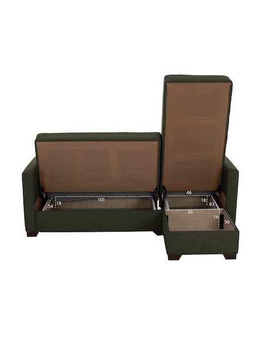 Ghufran Corner Couch Bed with Reversible Angle & Storage Space Dark Olive 200x133x77 cm