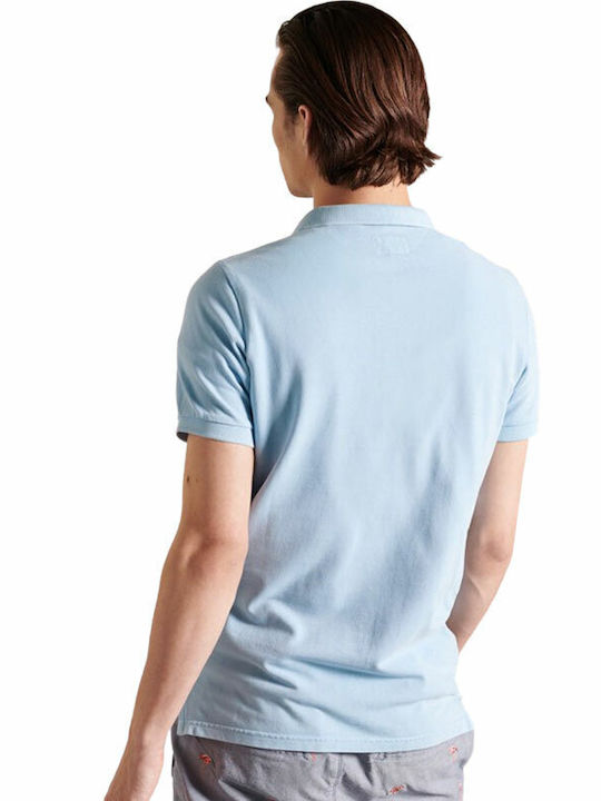 Organic Cotton Vintage Destroy Polo Short Sleeve Light Blue Blouse