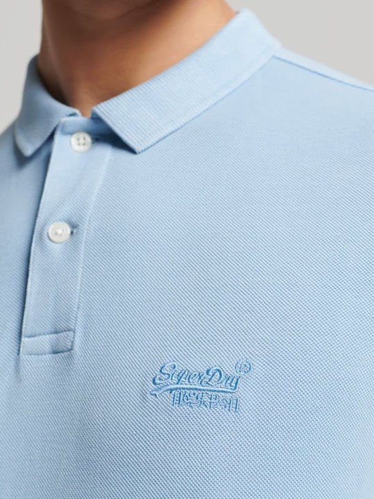 Organic Cotton Vintage Destroy Polo Short Sleeve Light Blue Blouse