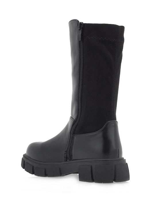 Suede Kids Boots with Zipper Black