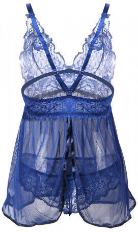 CyprusLoveShop Mesh Chemise with String Set Babydoll Sexy Blue