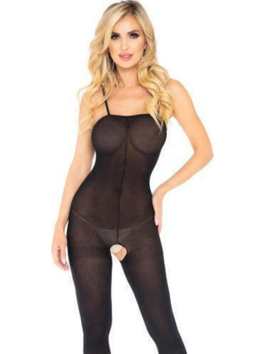 Leg Avenue Bodystocking Opaque Plasă Cu Chilot Deschis Negru