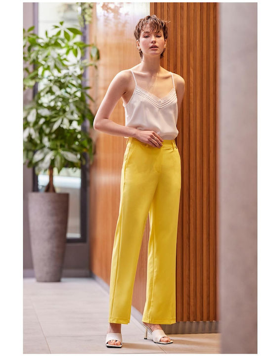 Damen Hochbund Pantaloons im Bootcut Stil Passform Gelbe