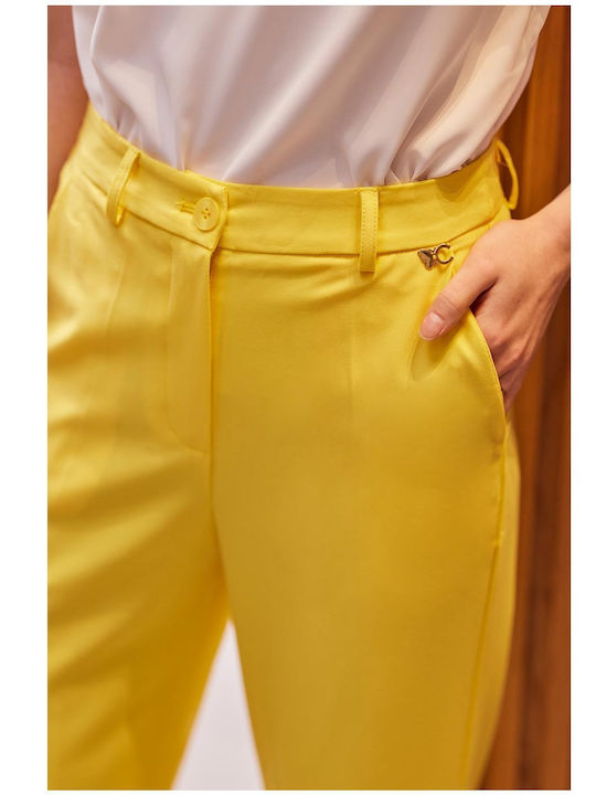 Damen Hochbund Pantaloons im Bootcut Stil Passform Gelbe