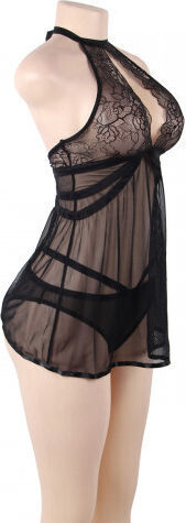 CyprusLoveShop 12469 Plus Size Adore Me Chemise with Thong Set Babydoll Sexy Black