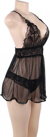Subblime Plus Size Σετ Sexy Babydoll με Δαντέλα & Διαφάνεια Black