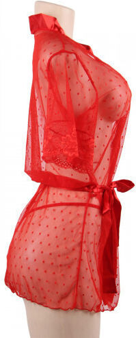 CyprusLoveShop Sexy Σετ με Ρόμπα Mesh Kimono With String Light Red