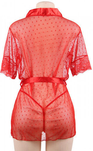 CyprusLoveShop Sexy Σετ με Ρόμπα Mesh Kimono With String Light Red