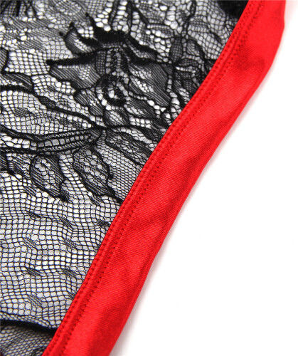 Lace Knickers with Bow Back Γυναικείο Sexy String Plus Size Black/Red