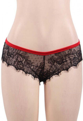 Lace Knickers with Bow Back Γυναικείο Sexy String Plus Size Black/Red