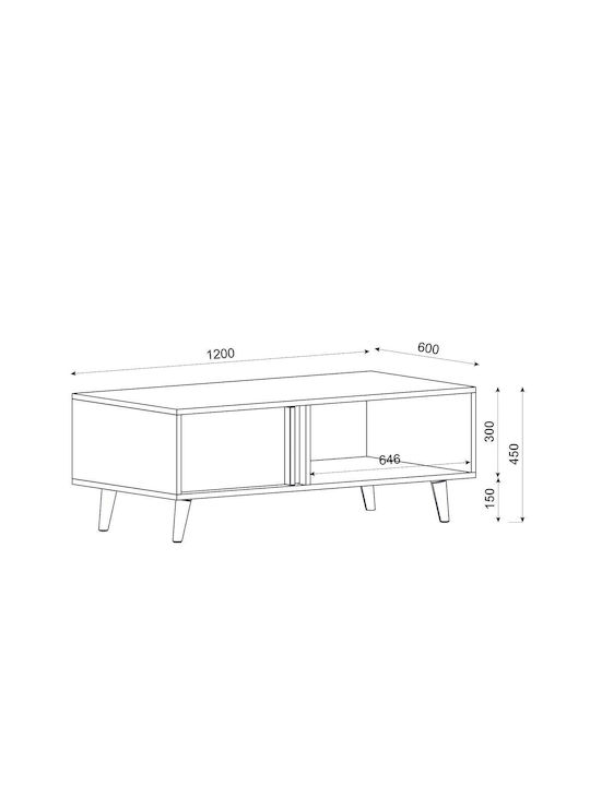 Rectangular Central Coffee Table Andros Wooden Natural / Anthracite W120xL60xH45cm