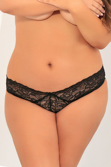 Rene Rofe Plus Size All Tied Up Open Back Panty Frauen Sexy Slip offenem Schritt Schwarz