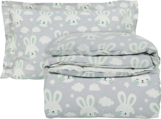 Das Home Cute Rabbit Set Kinderbettbezug Einzel mit Kissenbezug Baumwolle Gray 160x240cm