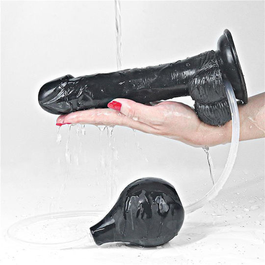 Lovetoy Squirt Extreme Реалистично Дилдо с Тестиси Смукателна Чашка и Способност за Еякулация Черно 23см