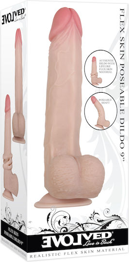 Evolved Novelties Flex Skin Posable Dildo Glass Dildo with Balls and Suction Cup Light 23cm