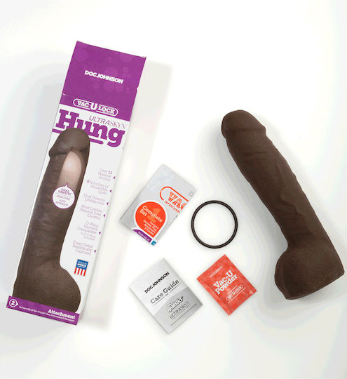 Vac U Lock Ultraskyn Hung Dildo realist cu Scrotum Ciocolată 30cm