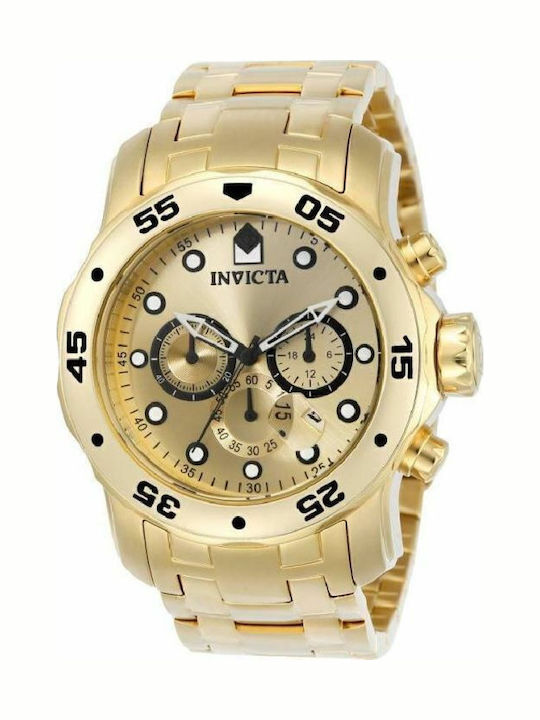 Invicta Pro Diver Мъжки Часовник 48мм Хронограф На Батерия Със Златист Неръждаем Стоманен Гривна
