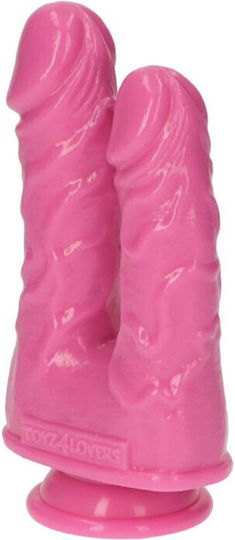 Toyz4lovers Double Dildo Caino E Abele Двойно дилдо Със смукателна чашка Розов 15.5см