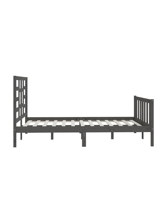 Pat Semi-dublu Din Lemn Masiv Gri Cu Plăci Potrivit Pentru Saltea 120x200cm