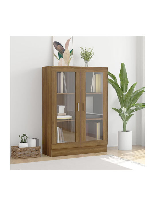 Floor-standing Living Room Display Cabinet made of MDF with Glass Brown Oak 82.5x30.5x115cm