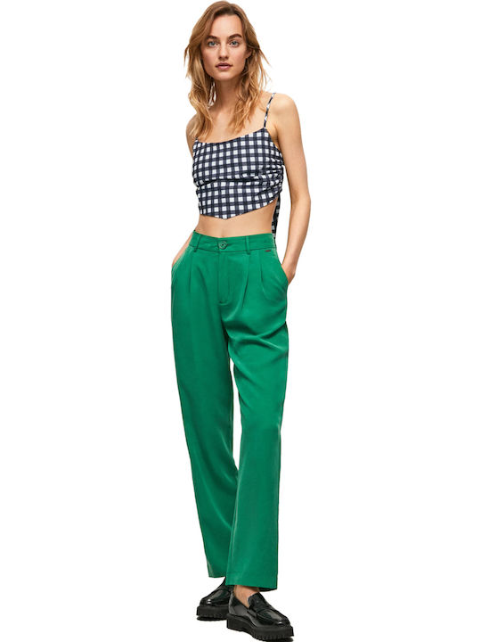 Gettie Women's Summer Crop Top Cotton with Straps Checked Navy Blue