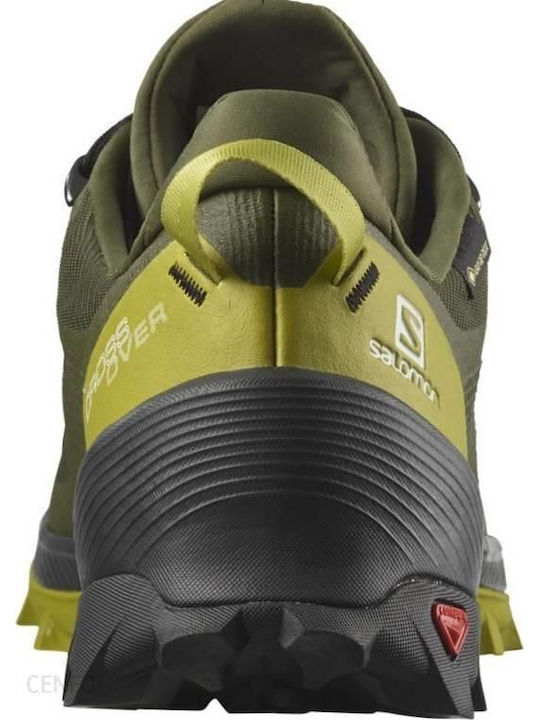 Salomon Cross Over Men's Hiking Shoes Waterproof with Gore-Tex Membrane Olive Night / Golden Lime / Black
