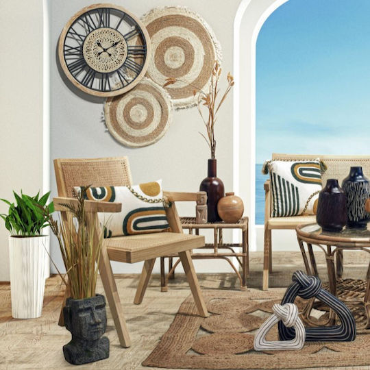 Inart Jute Rug Round Summer from Jute with Fringes Beige