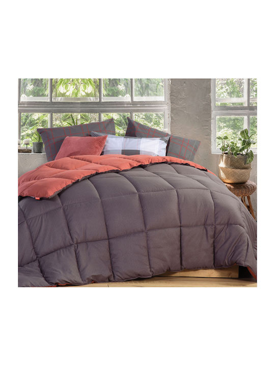 Nef-Nef Homeware Bicolor Super Double Quilt with Hollowfiber Filling 220x240cm Honey / Petrol