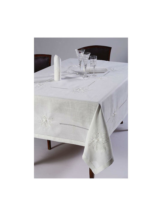 Silk Fashion 4006 Cotton & Polyester Tablecloth with Embroidery Λευκό 140x180cm