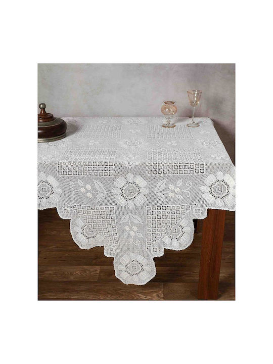 Silk Fashion 4567 Cotton Knitting Checkered Tablecloth Μπεζ 140x140cm