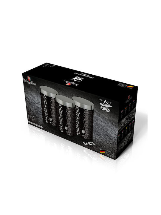 Berlinger Haus Primal Gloss Collection Set of 3pcs Jars General Use with Lid made of Stainless Steel Black 11x11x17.8cm
