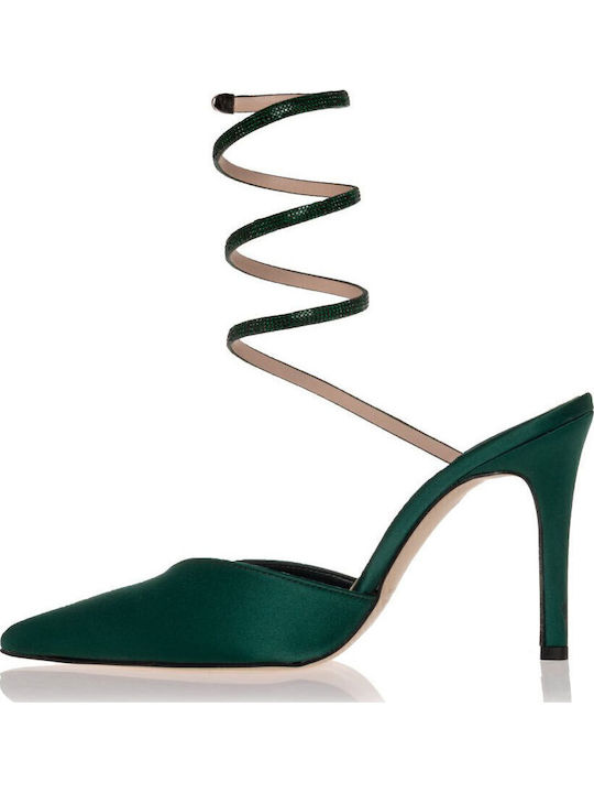 Sante Pointed Toe Stiletto Green High Heels with Strap