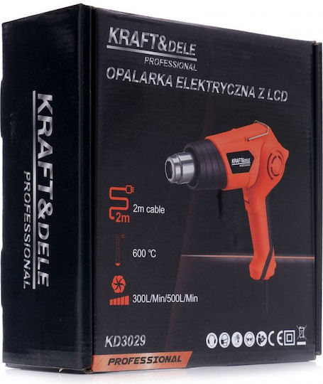 Kraft & Dele KD3029 Πιστόλι Θερμού Αέρα 2000W με Ρύθμιση Θερμοκρασίας εως και 600°C