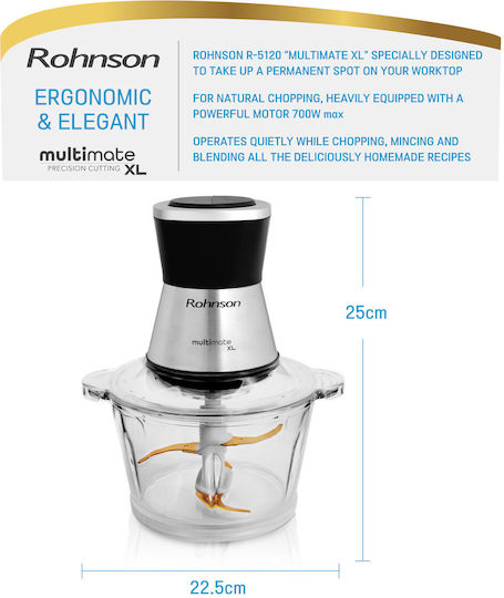 Rohnson Multi Chopper 700W with 2L Inox Bowl