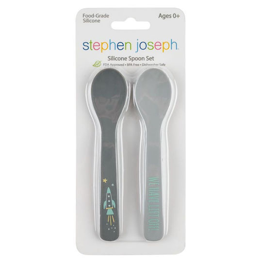 Stephen Joseph Бебешки Комплект с Лъжици от Силикон Сив 2бр