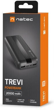 Natec Trevi Power Bank 20000mAh με 2 Θύρες USB-A και Θύρα USB-C Μαύρο
