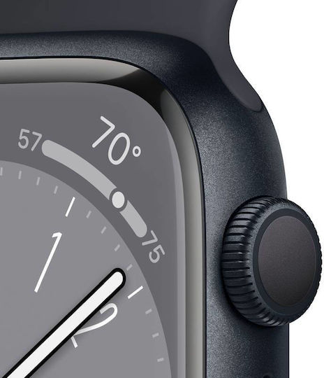 Apple Watch Series 8 Aluminium 45mm Waterproof with Heart Rate Monitor (Midnight with Midnight Sport Band)