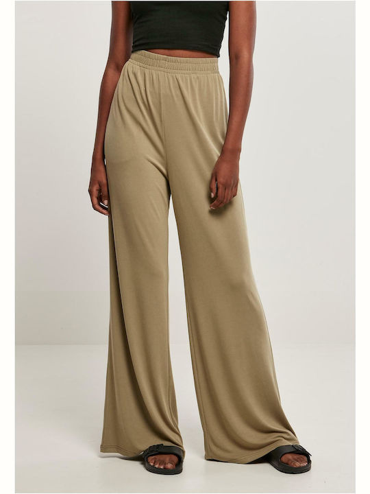 Urban Classics Women's Fabric Trousers with Elastic Khaki