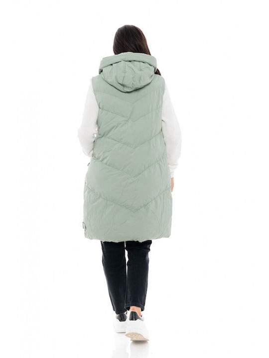 Splendid Women's Long Puffer Jacket for Winter with Hood Mint